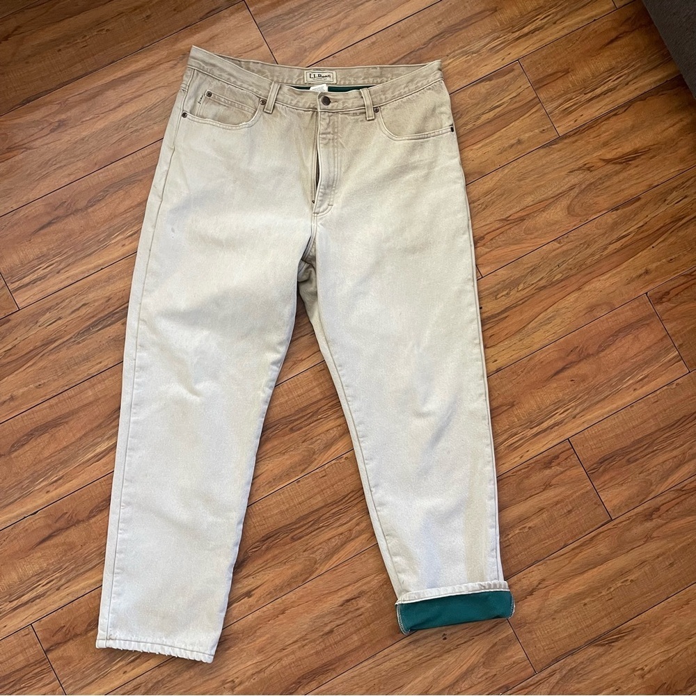 LL Bean Men's Fleece Lined Jeans 37x30  Wash Straight Leg Warm Winter VTG